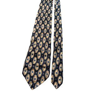 Stafford Mens Silk Necktie Made in Italy Blue and Gold Geometric Pattern Tie